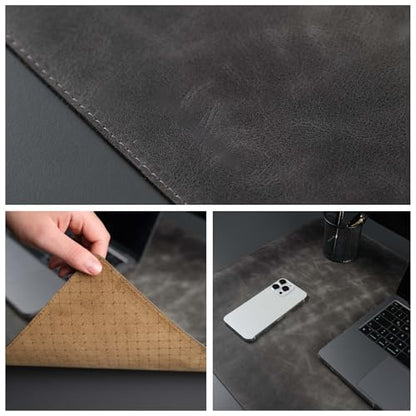 Jersey Genuine Calfskin Leather Desk Pad, Office Desk Mat with Non-Slip Bottom, Smooth Surface for Mouse & Keyboard, Desk Protector (36x19 inches) (Grey) - color: Grey