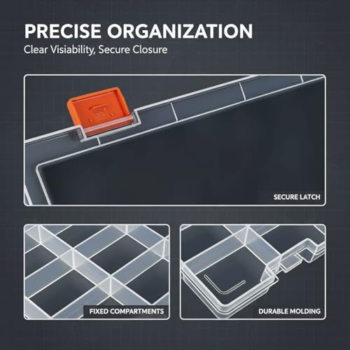 Varku 4 Pcs Plastic Organizer Box, 36 Grids Compartments, Clear Bead Storage Containers, Fixed Dividers, 11.1 x 7.6 x 0.8 in Versatile Craft Box for Parts, Jewelry - size: 4Pcs 36 Grids