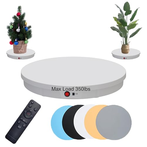 JAYEGT Motorized Rotating Display Stand, 350Lbs Load，360 Degree Electric Rotating Potography Turntable for Products Display，Live Show， Remote Control +5 Colors Backgrounds (White / 20.5inch /Wired) - color: White, size: 20.5inch