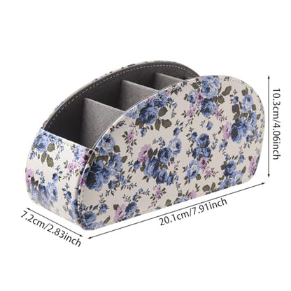 Remote Control Holder with 5 Compartments,PU Leather Remote Holder Compatible with Fire TV Remotes, Media Player Remotes, Heater Controllers, and Air Conditioner Remote Controls(Blue-flowering) - color: Blue-flowering