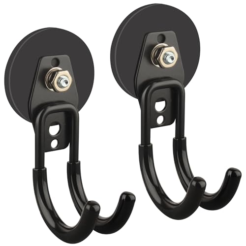 ULIBERMAGNET Garage Strong Magnetic Hooks, 2 Pack Black Heavy Duty Large J Hooks with Magnet, Anti-Slip Coating Magnet Hooks for Garden Tools, Ropes,Drill - style: 2.59" Powerful Medium J Black 2PC