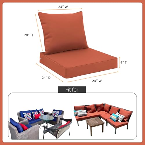 Favoyard Outdoor Seat Cushion Set 24 x 24 Inch Waterproof & Fade Resistant Patio Furniture Cushions with Removable Cover Deep Seat & Back Cushion with Tie Straps for Chair Sofa Couch - color: Spice, size: 24 x 24 Inch