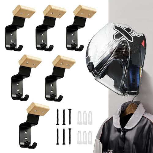 Motorcycle Helmet Holder Wall Mount - Heavy Duty Helmet Hanger Rack with 2 Key Hooks, Solid Wood & Strong Steel Design for Bike, Football, Skiing Sports Gear, Jackets & Hats (Yellow*6) - color: Yellow*6
