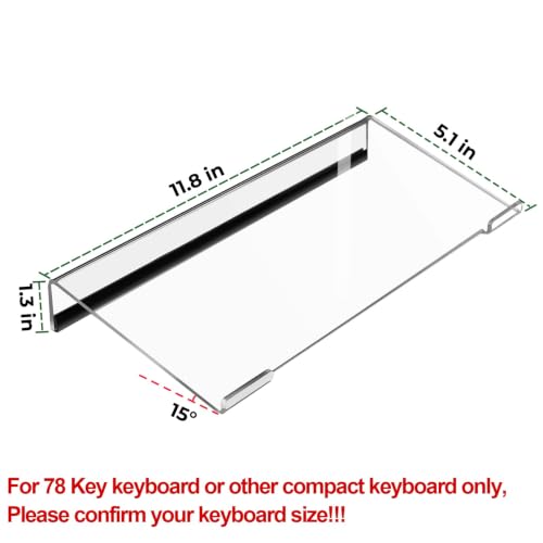 Egchi Small Computer Keyboard Stand, 11.8 x 5.1 Inch- Keyboard Tray for 78 Keys Keyboard, Acrylic Keyboard Riser Lift for Desk, keyboard Holder for Mini Computer Keyboard & Apple Magic Keyboard -Clear - color: Clear 11.8in L* 5.1in W* 1.3in H
