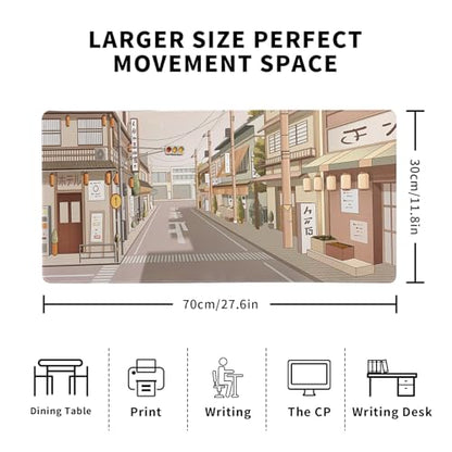 Tokyo Street Mouse Pad Anime Japanese Desk Mat Kawaii Large Gaming Mousepad XL Beige Cute Mousepad Gaming Non-Slip Rubber Base Stitched Edges Keyboard Mouse Mat Desk Pad for Office Home and Game - color: Tokyo Street