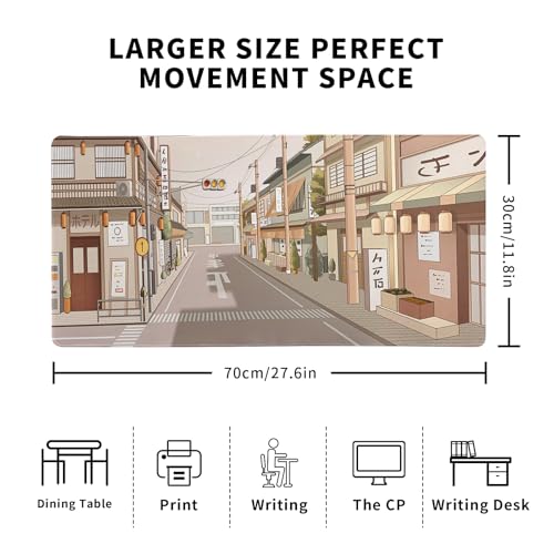 Tokyo Street Mouse Pad Anime Japanese Desk Mat Kawaii Large Gaming Mousepad XL Beige Cute Mousepad Gaming Non-Slip Rubber Base Stitched Edges Keyboard Mouse Mat Desk Pad for Office Home and Game - color: Tokyo Street