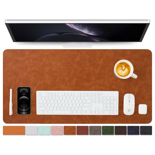 Distressed Leather Desk Mat - Non-Slip PU Desk Pad for Office and Home - Desk Organization and Accessories - Ideal for Large Mouse Pad and Desk Mats on Top of Desks(Tan,31.5"x 15.7") - color: Tan, size: 31.5" x 15.7"