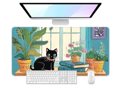 Desk Pad, 32" x 16" XXXL Extended Large Gaming Mouse Pad, Desktop Decor Desk Mat, Men Women Office Supplies and Accessories, Cute Anime Mouse Mat for Laptop & Keyboard, Elegant Cat - color: Anime Elegant Cat