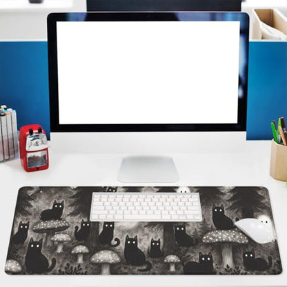 Black Cat Gaming Mouse Pad Ghost Forest Large Desk Mat Waterproof Stitched Edges Rubber Base Non-Slip Deskmap Computer Keyboard Mat Office Computer Keyboard Laptop 31.5"x11.8" - color: Black Cat