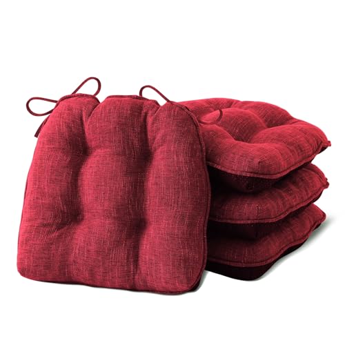 IPYNBAP Chair Cushions for Dining Chairs Set of 4, Red Kitchen Chair Cushions, Chair Pads with Ties and Non Slip Backing, Christmas Room Decor, Tufted Memory Foam Seat Cushion 4 Pack, 18"x18"x4" - color: Red, size: 18" x 18" x 4"