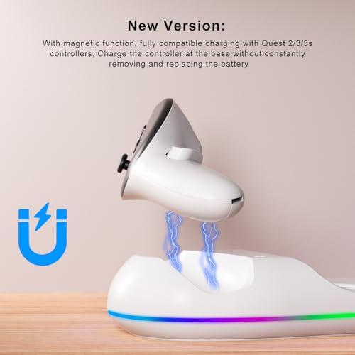 GearSpire Charging Dock Station for Quest 2/3/3S, White RGB LED Stand with USB-C Fast Charging, Controller Charger, VR Headset Accessories