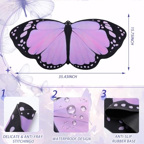 Tellegloww Large Purple Butterfly Gaming Mouse Pad Desk Mat Decorative Butterfly Keyboard Desk Mat with Non-Slip Base Table Accessories for Back to School Office Home Study 35.43 x 15.75 Inches - color: Purple, style: Butterfly