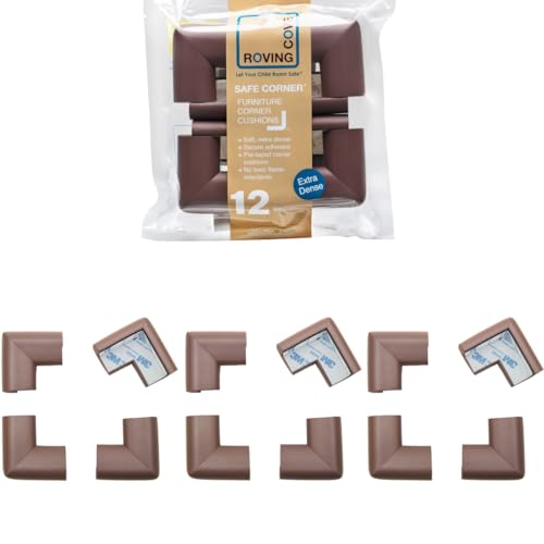 Roving Cove HeftyFit Corner Protector for Baby (12 Large Corners), Heavy-Duty Soft Rubber Foam Furniture Corner Bumper Guards, 3M Adhesive Pre-Taped, Coffee Brown - color: Coffee Brown, size: Large 12 Count (Pack of 1)