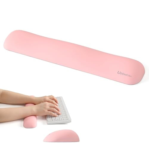 UnivoColors Design-Medium Wave Keyboard Wrist Rest of Medium, Artificial Sheepskin+Memory Foam+Ergonomic+Anti-Slip Gel, Resilience Support During Work and Gaming,Keyboard Accessory,Pink - color: Kr_pink, style: Keyboard Wrist Rest Medium