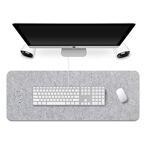 Extended Gaming Mouse Pad, Non-Slip Desk Pad, Desktop Protector, Writing Mat, Felt Desk Mat for Office and Home, 0.12 Inch Thick (Light Gray)