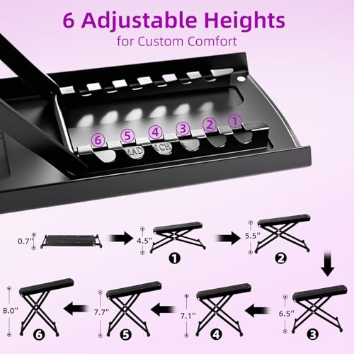 Pedicure Foot Rest, 6 Heights Adjustable Foot Stool, Metal Foldable Non-Slip Stand for Home and Salon Use Pedicure Station, Ideal Pedi Stool for Nail Tech or Guitar Foot Stool Black - color: Black
