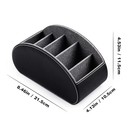 BONNY DODO Remote Control Holders Organizer Box with 5 Compartment PU Leather Multi-functional Office Desk Storage Caddy Store Tv Remote for Media Player,Brush,Pencil,Glassees&Office Supplies (Black) - color: BlACK, size: M