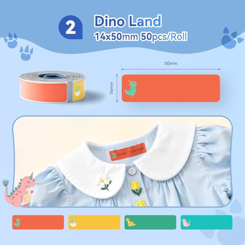 NIIMBOT N1 Iron On Name Tag Sticker, Soft & Washable Name Labels, Perfect for School, Home, Daycare&, Camp, Only for N1 Label Maker (0.55"x1.97", Dinosaur) - color: 0.55''×1.97''-dinosaur Name Tag