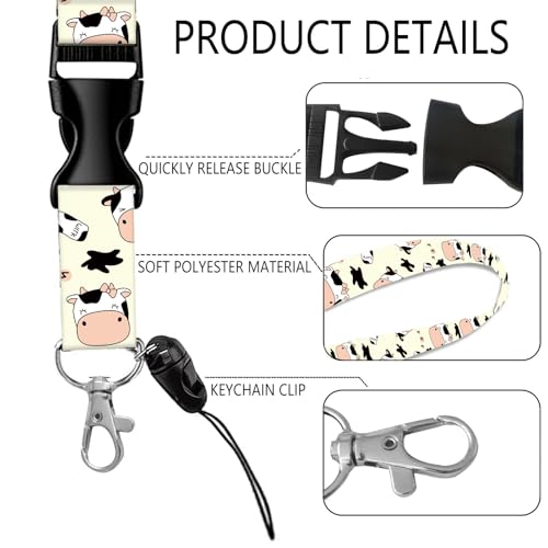 ID Badge Holder with Lanyard Fashionable ID Card Holders with Retractable Lanyards Soft Fiber Metal Clip Sturdy Buckle for Key Wallet Work Nurse Teacher (Cute Cow Print) - color: Cute Cow Print
