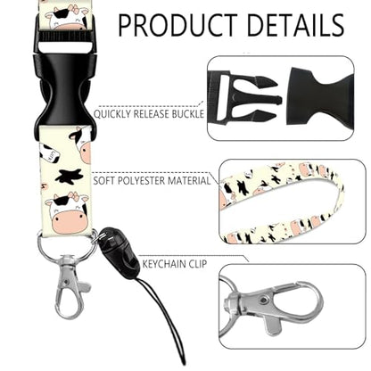 ID Badge Holder with Lanyard Fashionable ID Card Holders with Retractable Lanyards Soft Fiber Metal Clip Sturdy Buckle for Key Wallet Work Nurse Teacher (Cute Cow Print) - color: Cute Cow Print