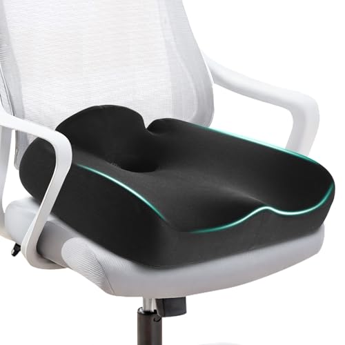 Ergonomic Memory Foam Seat Cushions for Office Chairs –Office Chair Cushion for Coccyx, Tailbone & Pressure Relief –Large Desk Chair Pad for Office, Gaming & Long Sitting,Washable Non-Slip Cover