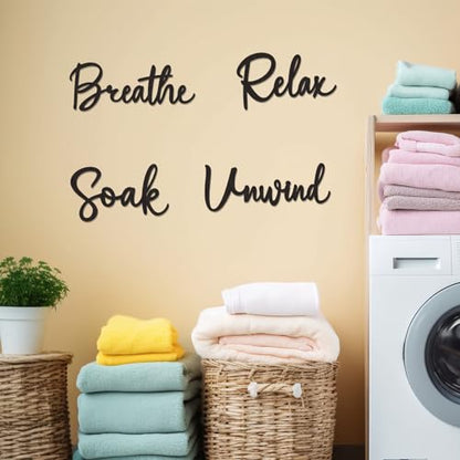 4 Pcs Bathroom Decor Wall Art Wooden Relax Unwind Soak Breathe Bathroom Decor Black Wall Art Farmhouse Sign for Washing Room Laundry Room (Fresh) - style: Fresh