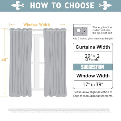 ChrisDowa Blackout Curtains for Bedroom and Living Room 40 Inches Long | 2 Panels Set, Thermal Insulated, Light Blocking, Room Darkening, Grommet, Window Treatment Drapes, Grey, 29 x 40 Inch - color: Grey, size: 29"W x 40"L (Pack of 2)