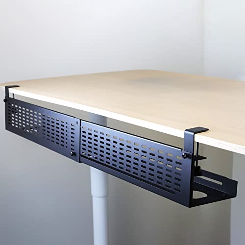 AEONS Under Desk Cable Management Tray Kit - Horizontal Adjustable up to 41” Removable C Clamp Mount Reversible Computer Cord Raceway and Modesty Panel for Large Table, Black - style: 41" Black