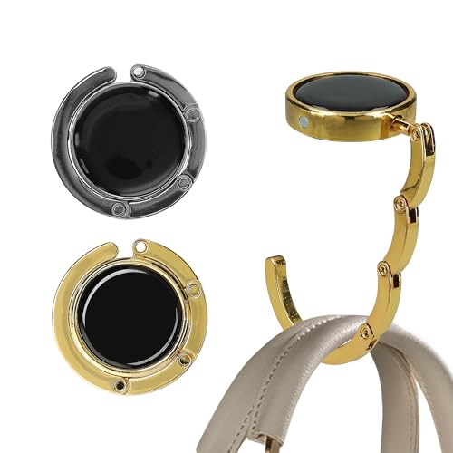 kwmobile Purse Hook for Table - Set of 2 Purse Holder - Folding Handbag Hanger - Portable Bag Holder - Bag Hooks for Desk - Table Hook Gold/Dark Slate - color: gold / Dark Slate