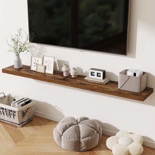 Fun Memories 72 Inch Fireplace Mantel Shelf, 10 Inch Deep Shelves for Display & Wall Storage, Rustic Wood Wall Shelf, Extra Long Floating Shelves for Living Room Laundry Room, Rustic Brown, Set of 2 - color: Brown Color, size: 72W x 10D x 1.5H