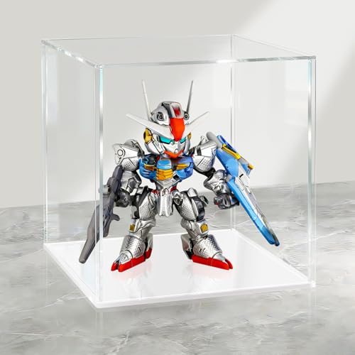 LANSCOERY Acrylic Display Case, Assemble Showcase Display Box for Collectibles, 6x6x6 Inch White Base - color: White, size: 6x6x6inch; 15x15x15cm