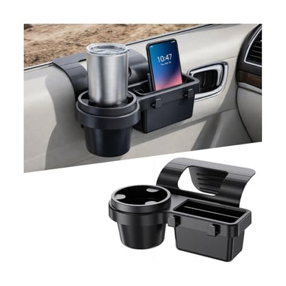 Car Window Organizer, Vehicle Side Door Storage Rack with 2.79 Inch Water Cup Phone Holder & Charging Port, Multifunctional Automotive Interior Organizer Accessories, Universal Fit
