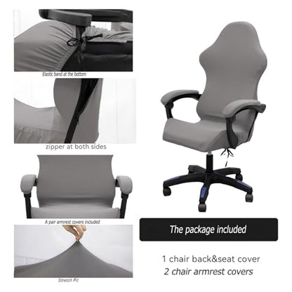Gaming Chair Cover Set with Armrest Covers, Stretch Ruffled Slipcover for Racing Office Computer Reclining Chairs (Smoky-Gray) - color: Smoky-gray