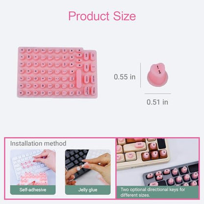 Raised Keyboard Stickers for Long Nails with Letters - Heart-Shaped Antistatic Silicone Protective Cover with Tweezers, Wet Wipes, Dry Towel & Jelly Glue, Ideal for Typing, Gaming & Nail Art (70 Pcs)