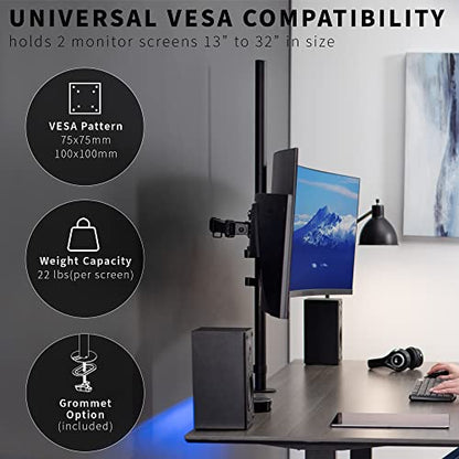 VIVO Dual Monitor Stand Up Desk Mount Extra Tall 39 inch Pole, Fully Adjustable Stand for up to 32 inch Screens, Black, STAND-V032T - size: 13" - 32" screens