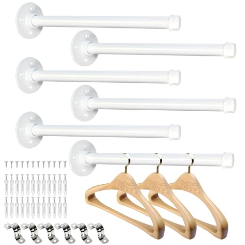 Pintuson 6 PCS Industrial Pipe Clothes Bar 12 Inch - Pipe Clothing Rack Wall Mount - Face Out Closet Rods for Hanging Clothes Commercial Retail Boutique Laundry Shirt Display - White - color: White 12" Clothes Rack