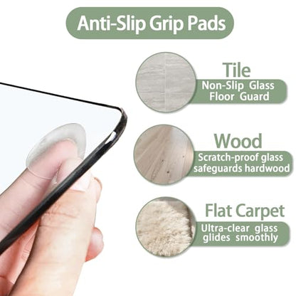 Tempered Glass Chair Mat 55"x46" – Ultra-Clear Office Chair Mat for Hardwood Floors & Low-Pile Carpets – Heavy-Duty 0.2" Scratch-Resistant Surface with Non-Slip Pads – Supports 1,000 lbs - size: 55"x46"