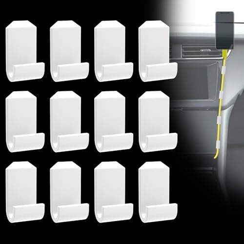 12 Pcs Car Trim Cable Clips, Car Cable Management Wire Organizer Cord-W(02) | Neatly Organize Cables for Vehicle Interior, Easy Installation, Ideal for Phone Chargers, Dash Cams and More - color: White
