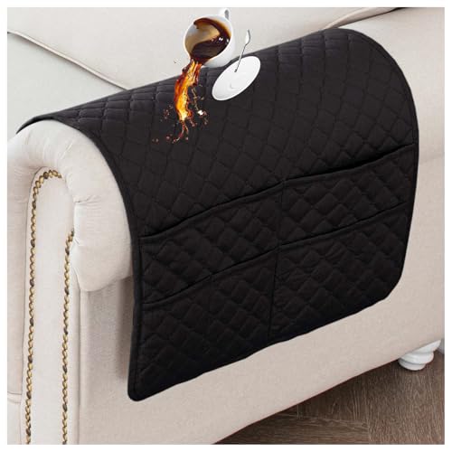 Waterproof Sofa Armrest Cover Headrest Cover with Side Pocket Non-Slip Couch Protector for Armchairs, Chairs, and Sofas (Black,Armrest Cover 2PCS) - color: Black, size: Armrest Cover 2PCS