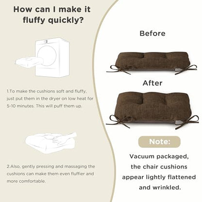 AddGrace Chair Cushions for Dining Chairs Set of 1 Kitchen Seat Cushions with Ties and Non Slip Backing Tufted Indoor Seat Pad for Kitchen Dining Room 18" x 17" x 3" Coffee - color: Coffee