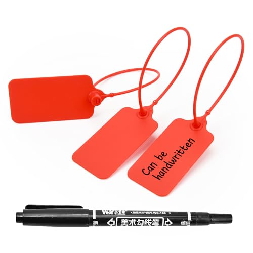 50pcs Luggage Tags Plastic Seals Shipping Label Logistics Sign Tie Bag Tag, Sealing Storage Multi Purpose Name ID Tag with Marker for Suitcases, Backpack, Schoolbag, Car Key (Red) - color: Red, size: 50pcs