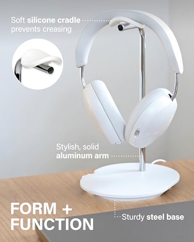 Sanus Sonos Ace Headphones Stand - Premium Stand w/Silicone Cradle Prevents Creasing & Built-in Cable Management w/Magnetic Clip for Fast Charging - Tool-Free Setup - White Sonos Headphones Holder - color: White
