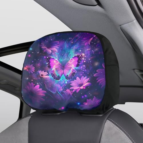 Butterfly 2 Pack Headrest Covers for Cars Universal Headrest Anti-Dirty Covers Auto Interior Accessories Decor Vehicle Seat Pillow Covers No-Slip Headrest Protector - color: purple Butterfly Covers