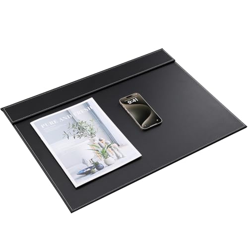 KINGFOM Ultra-Smooth PU Leather Desk Pad & Mat Office Desk Drawing & Writing Board A3/ A4 File Paper Clip Table Protector Mat on Top Large 24''x18'' (Black) - color: Black-a005