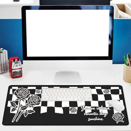 Checkerboard Rose Gaming Mouse Pad Emo Aesthetic Art Large Desk Mat with Stitched Edges,Non-Slip Waterproof Rubber Base Mouse Mat Office Computer Keyboard Laptop 31.5"x11.8" - color: Checkerboard Rose