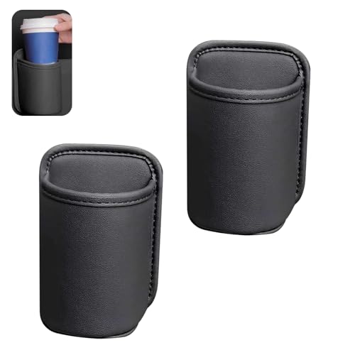 2 PCS Large Car Door Cup Holders, Clip On Back Seat Cup Holders for Cars, Scratch-Resistant & Waterproof Leather Storage Bag for Beverage Mobile Phone, Universal for Most Cars (Black)