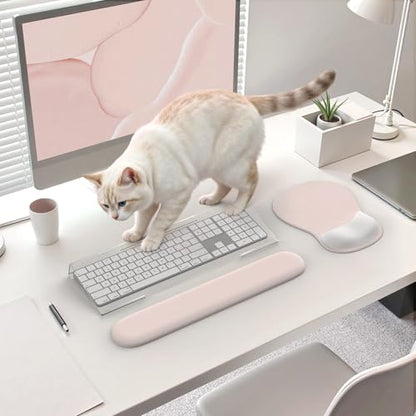 iCasso Keyboard Wrist Rest,Beige Ergonomic Mouse Pad with Wrist Support,Acrylic Clear Keyboard Stand for Desktop,Non-Slip Mousepad Set for Office Home Gaming - color: Beige