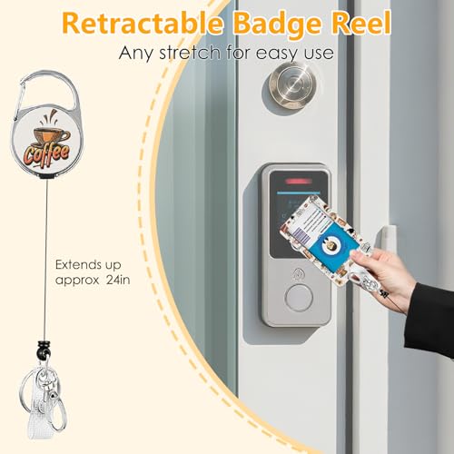 Lanyards for ID Badge, Coffee for ID Badge Holder, Coffee ID Badge Holder with Heavy-Duty Retractable Reel Clip, Gift for Teacher Nurse Adult - color: Coffee-white