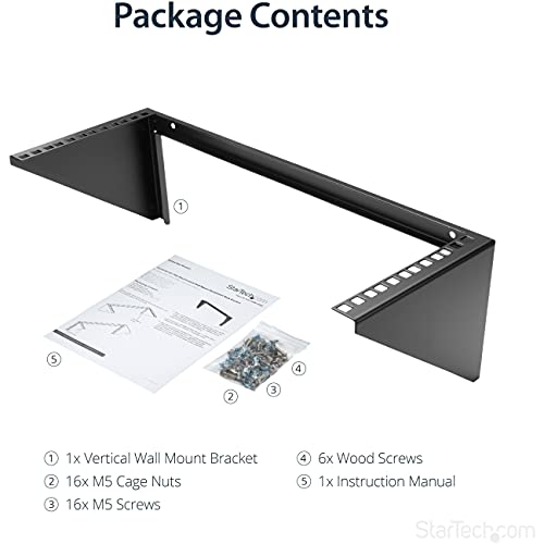 StarTech 4U Vertical Wall-Mount Rack Bracket, 19in, 125lb, TAA (RK419WALLV) - size: 4U