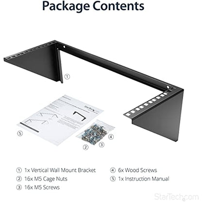 StarTech 4U Vertical Wall-Mount Rack Bracket, 19in, 125lb, TAA (RK419WALLV) - size: 4U